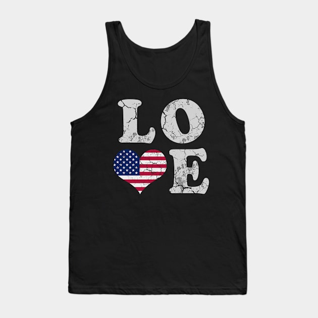 Love America USA  American Flag Heart Patriotic Tank Top by E